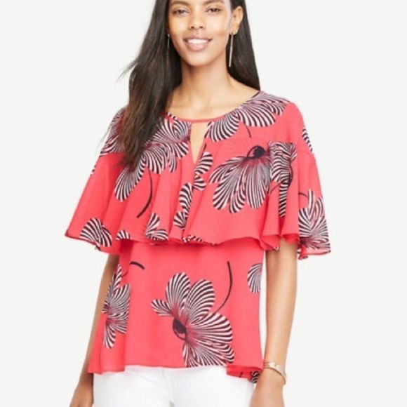 ANN TAYLOR Floral Flutter Sleeve Blouse - Picture 1 of 8